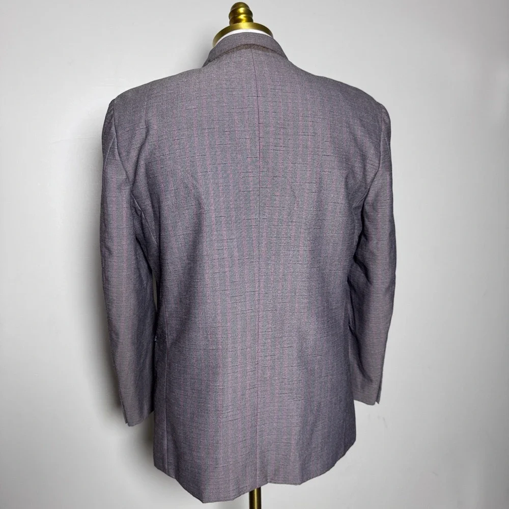 Gino Cappeli Blazer Mens 40S Purple Pinstripe Double Breasted Peak Lapel Vintage
